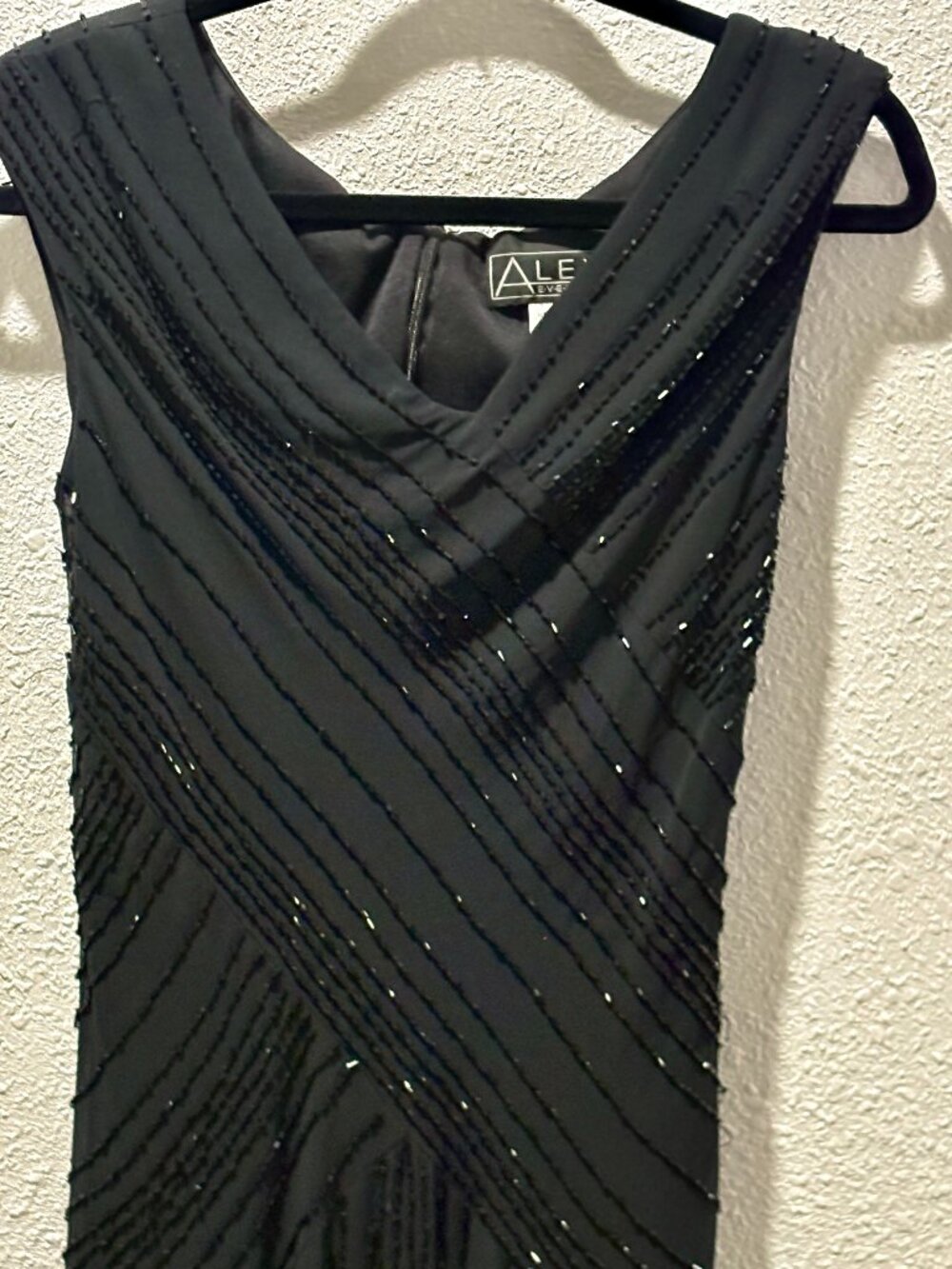 Alex Evenings Black Beaded Chevron Maxi Dress Gown Size 6 Formal